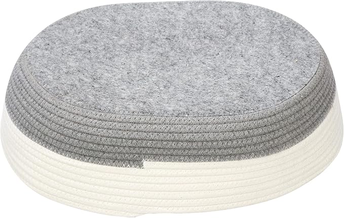 Kitty City Woven Cat Bed with Removable Washable Cushion, Cozy Braided Rope Indoor Cat Bed with Natural Catnip, Warm Round Cat Bed for Small to Medium Cats, 14” x 19" - White/Grey