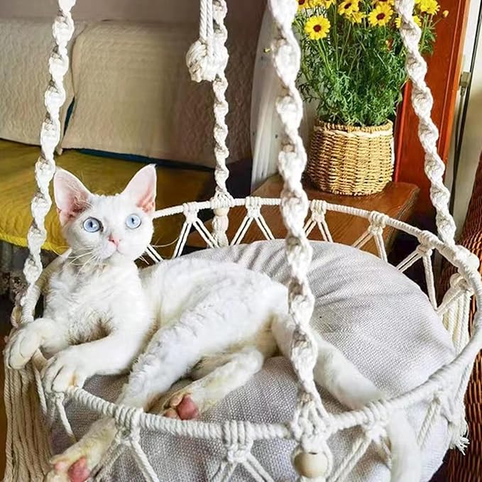 Hand Woven Cat Hammock with Stylish Bohemian Designs, Hanging Cat Bed, Cats Swing Bed, Pet Supplies, Home Decor, Cats Hammock Beds for Playing, Sleeping, Lounging and Climbing