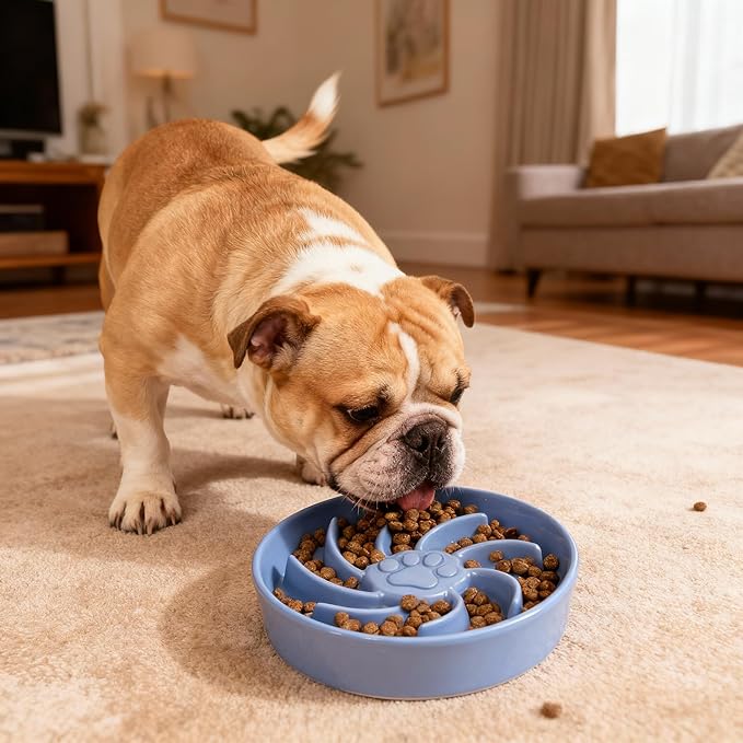 Ceramic Slow Feeder Dog Bowl, 1.5 Cup Dog Food or 20oz Water, Slow Eating Bowl for Small Breed, Maze Puzzle Feeder for Fast Eaters, Anti-Choking Stop Bloat, Non-Slip BPA Free (Blue)