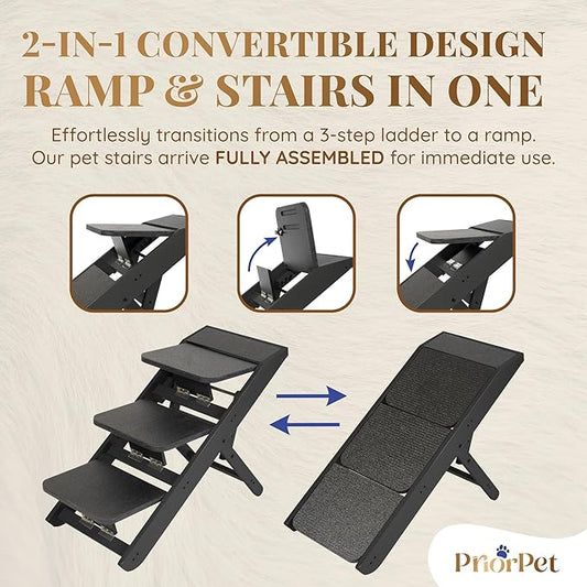 Dog ramp for Couch – Non-Slip, Sturdy Build Foldable Dog ramp – Supports up to 200lbs – Adjustable 7'' to 20'' – Landing Platform Seamlessly Connects – Birchwood Pet Ramp for Small Dogs –Black