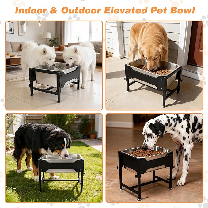 4 Gallons Elevated Large Dog Water Bowl, 4 Height Adjustable Stainless Steel Raised Dog Bowls with Stand, Indoor Outdoor Pet Water Bowl Relief Joint Pressure Pet Dishes for Dogs Easy Clean