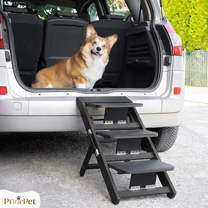 Dog ramp for Couch – Non-Slip, Sturdy Build Foldable Dog ramp – Supports up to 200lbs – Adjustable 7'' to 20'' – Landing Platform Seamlessly Connects – Birchwood Pet Ramp for Small Dogs –Black