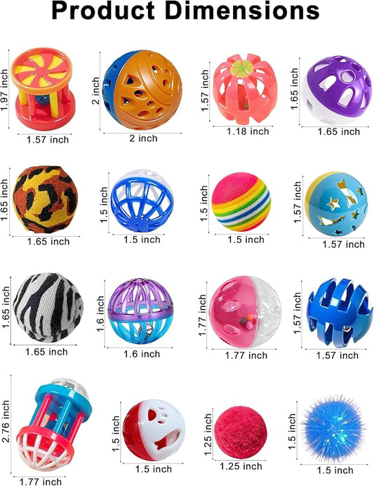 40 Pack Cat Toys Balls for Indoor Kitten, 20 Bell Balls 10 Plush Balls 10 Reflective Balls, Interactive Exercise Toys for All Cats (1.5'' - 2.3'')