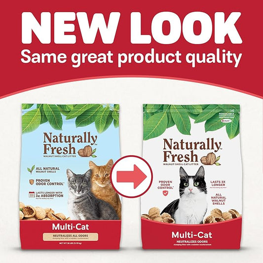 Naturally Fresh Cat Litter Made from Walnut Shells, Unscented, Multi-Cat, Upcycled, Low Dust, Sustainable, 30 Lbs