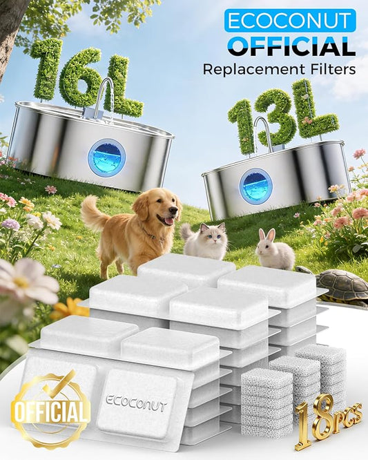 3.4Gal Dog Water Fountain for Large Dogs, 13L Stainless Steel Large Pet Fountain with Deeper & Wider Drinking Area, Automatic Dog Water Bowl Dispenser with Water Window (18 Filters)