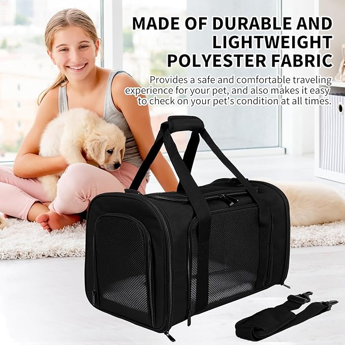 Carriers Soft-Sided Pet Carrier for Medium Large Cats Dogs Under 35Lbs,Breathable Mesh Ventilation Design,Airline Approved Cat Carrying Case(X-Large,Black)
