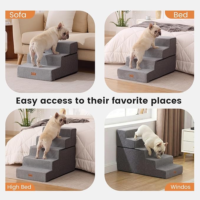 Gardner Pet Dog Stairs for Small Dogs 18.5" H, 4-Step Extra Wide Dog Steps for Bed, Pet Stairs for Bed and Couch with Durable Non-Slip Waterproof Fabric Cover and Soft Foam, Grey
