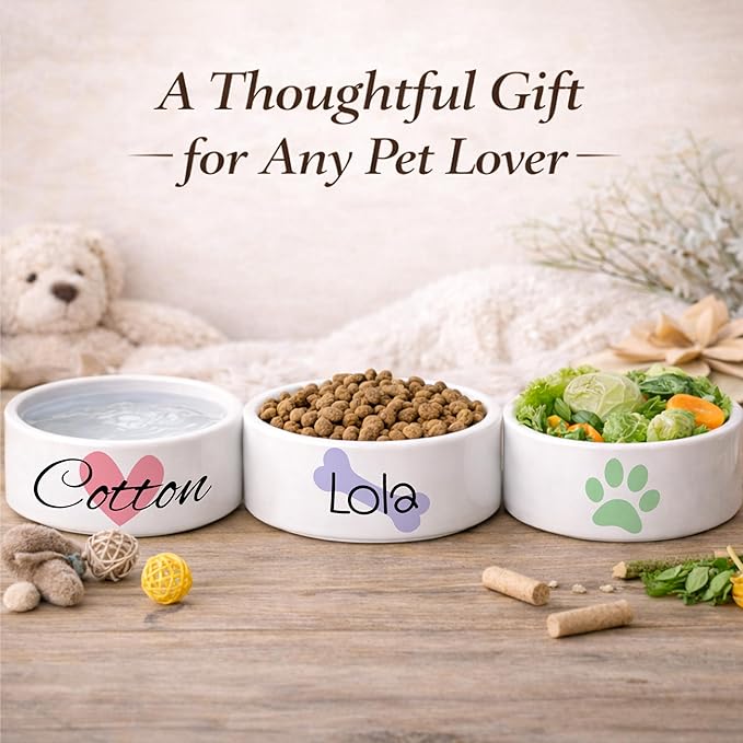 Custom Dog Bowl | Personalized Food & Water Dish with Name | Microwave & Dishwasher Safe Ceramic Pet Feeding Bowl | Gift Idea for New Puppy Owners | White – Large