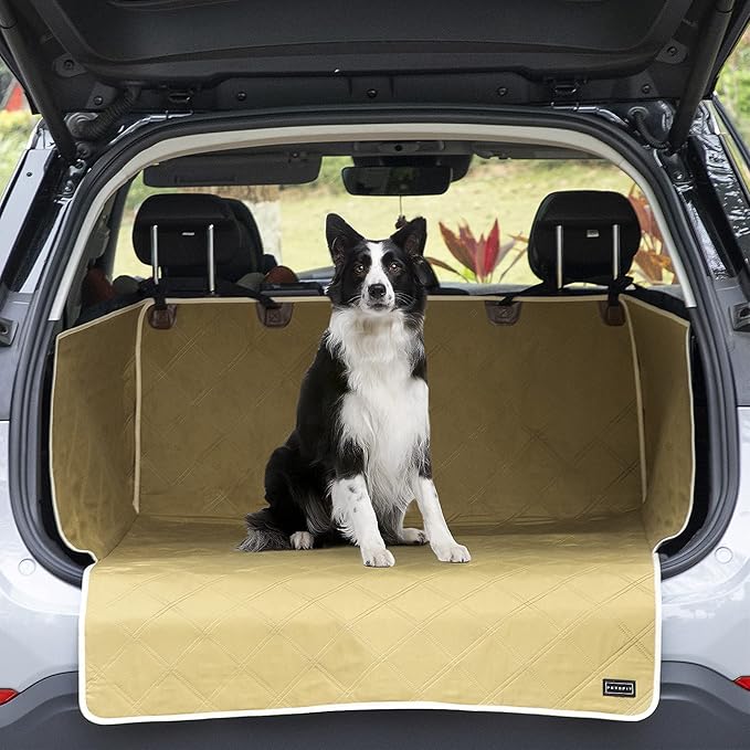 Petsfit SUV Cargo Liner for Dogs, Water-Resistant Scratchproof Dog Cover for Car with Side Flap, Durable Washable Dog Trunk Cover for SUV Against Dirt and Pet Hair, Large Size Universal Fit, Khaki