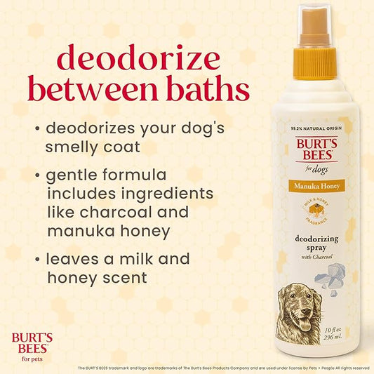 BURT'S BEES FOR PETS Deodorizing Dog Spray with Manuka Honey and Charcoal for Dogs - Naturally Derived Ingredients, Formulated without Artificial Fragrances, Sulfates, Colorants, 10 Fl Oz