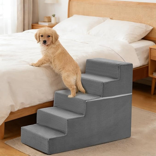 5-Step Dog Stairs for Large Dogs and Cats, 23in H Dog Steps for Couch, Sofa, Chair, Non-Slip Sturdy Pet Steps, Pet Ramp for High Bed Indoor