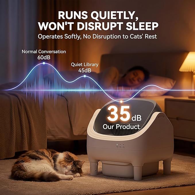 Self Cleaning Cat Litter Box, Greesum Automatic Open-Top Smart Litter Box with App Control, 15L Odor-Sealed Waste Bin, Quiet 35dB, Safety Sensors for Large Cats & Multi-Cat Homes
