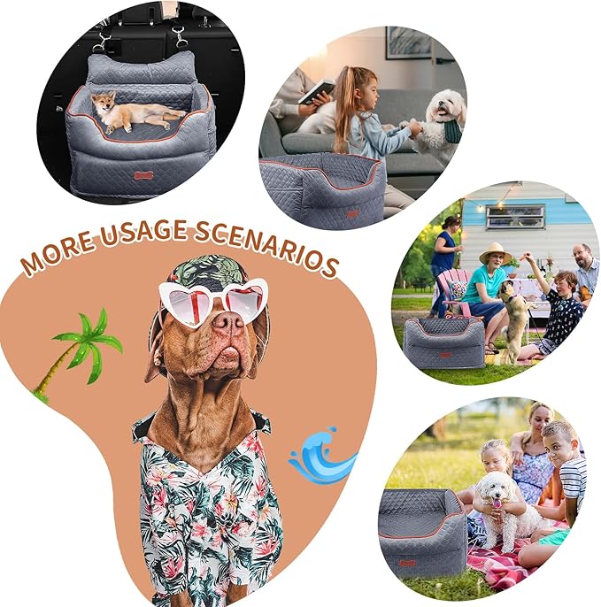 Dog Car Seat - Memory Foam Dog Booster Seat for Small Dogs Up to 25lbs-Elevated Pet Car Seat with Storage Pockets and Dog Seat Belt-Soft Pet Travel Bed for Front & Back Seats-Removable Washable-Grey