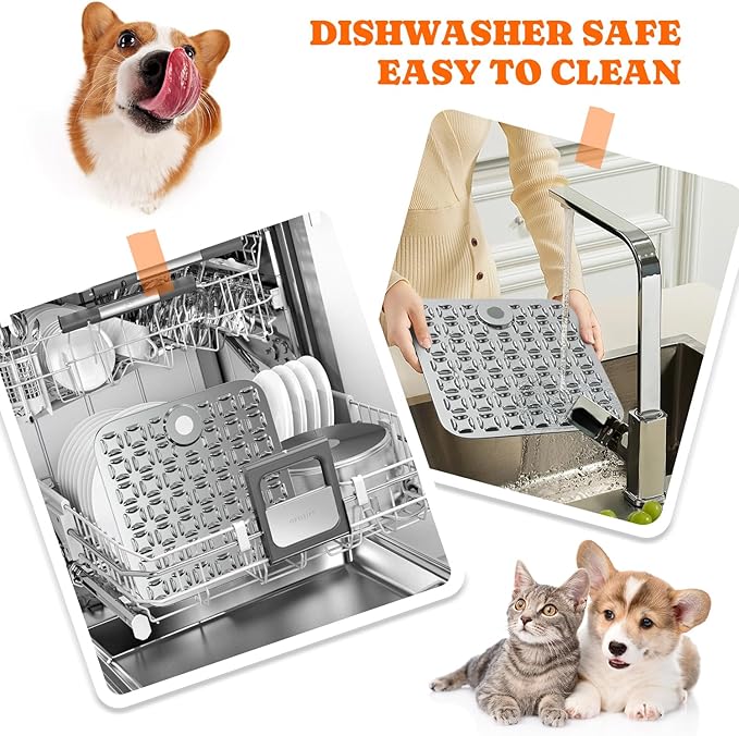 Stainless Steel Large Lick Mat: Dog Lick Mats for Large Dogs, Cat Licking Pads for Crate Boredom & Anxiety Reduce, Slow Feeding, Cat Slow Feeder Mat with a Spatula, Scrubbing Brush, Green