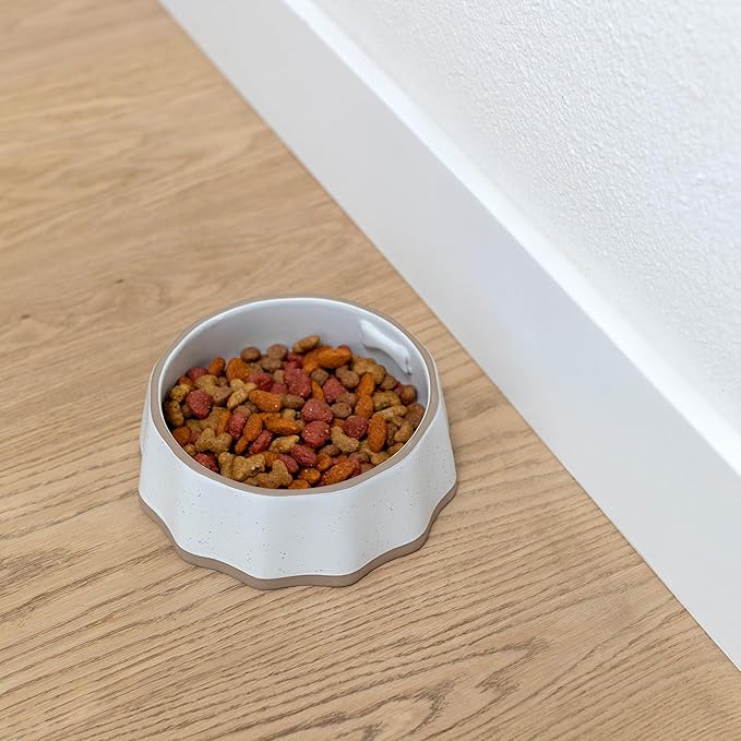 Fringe Studio Speckled Bone Medium Sculpted Ceramic Pet Bowl W/Exposed Clay (7" Diameter x 2.5" H, 26 fl.oz.), PetShop Collection (779MD001) (Pack of 2)