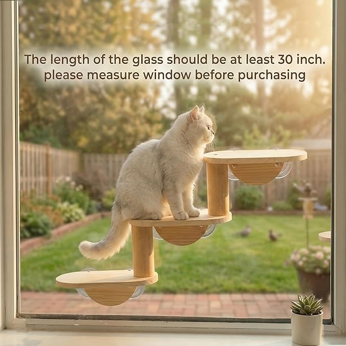 Cat Window Ladder 3-Levels for Indoor Cats Climbing Wood Window Shelf Cats Play and Watch Birds