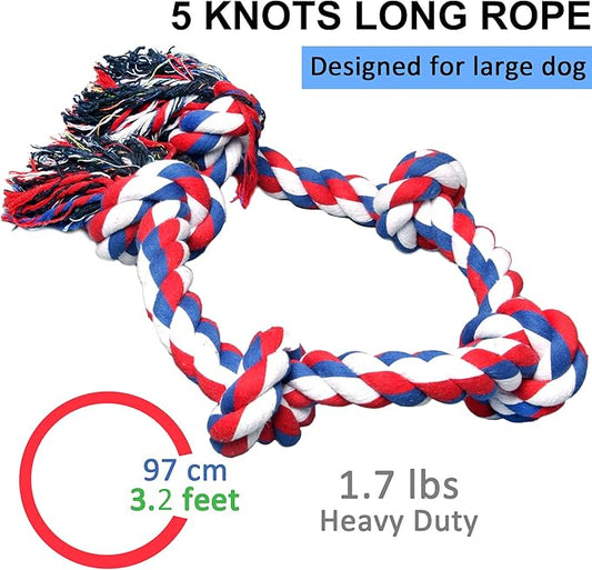 Youngever 3.5 Feet Tough Rope Toys for Aggressive Chewers, XL & Medium Dog, Indestructible Rope for Large Breed Dog Tug War Teeth Cleaning (5 Knots)