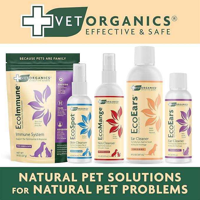 Vet Organics EcoEars Dog Ear Cleaner – Natural Formula for Odor & Wax Buildup – Gently Cleans Dog Ears – 8 oz 2pack
