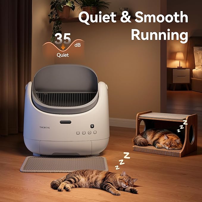Thereye Automatic Litter Box, Self Cleaning Litter Box for Multiple Cats, APP Control and Safety Sensors, Odor Control, Open-Top Smart Cat Litter Box with Trash Bags/Litter Mat