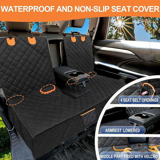 Dog Car Seat Cover for Back Seat Bench Cover, Compatible for Armrest 100% Waterproof & Nonslip Backseat Protector for Pet (Standard)