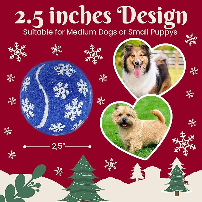 Christmas Dog Balls Toys, 3 Pack 2.5'' Squeaky Tennis Balls for Dogs | Idea Gift for Puppy Birthday & Christmas Decoration & Stocking Stuffers, Small Medium Large Breeds