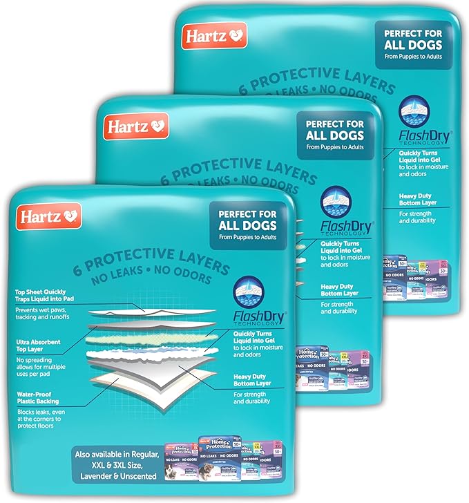 Hartz Home Protection Super Absorbent Odor Eliminating Mountain Fresh Scented No Leaks Dog Pads, XXL 60 Count