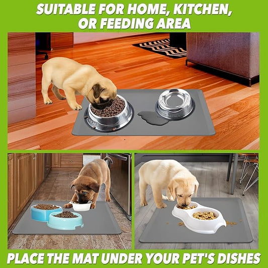 TidyFriend Pet Food Mat 11.5 x 17 Inches – Dog Food Mats - Silicone Non Slip Waterproof Feeding Placemat for Dogs & Cats - Easy to Clean Pet Supplies (Dark Grey)