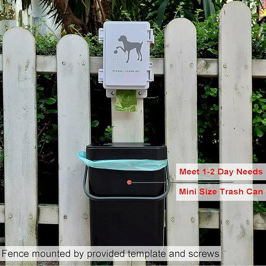 Small Dog Waste Station for Home 1.3Gallon/5L Mountable Doggie Trash Can Outdoor or Indoor Poop Bag Dispenser Wall Mounted 120 Count Pickup Bags 1 Trash Liner Roll (Mini Bucket + Dispenser + Bags)