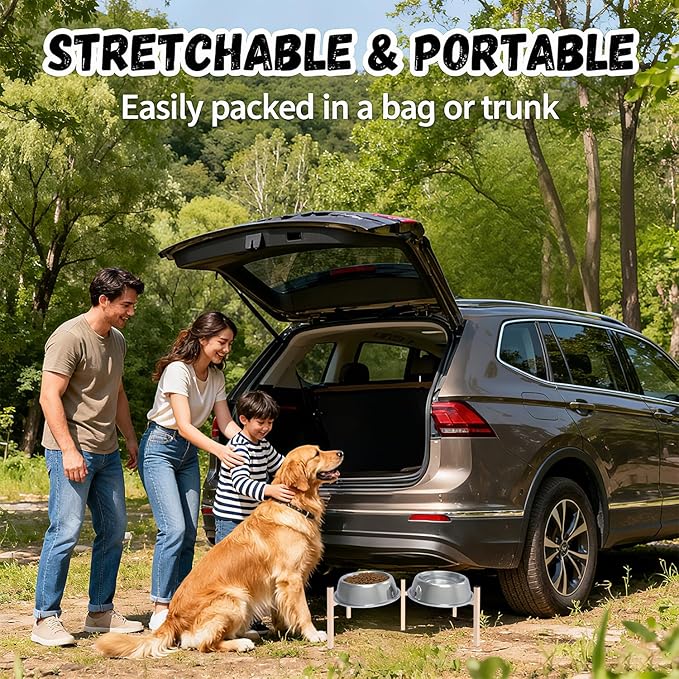 Adjustable Elevated Dog Bowl Stand, Metal Feeder Riser for Large Medium Dogs, Portable Travel Design, Slow Feeder Compatible (Without Bowls)