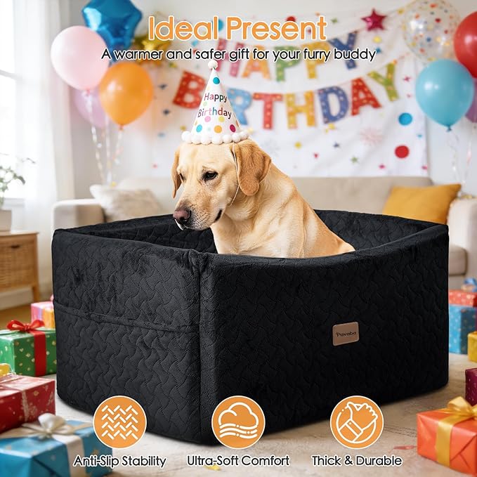 Dog Car Seat for Large Medium Dogs up to 60 lbs or 2 Small Dogs – Elevated Dog Booster Seat for Cars 14in Height, Washable Pet Car Seat, Thick Cushion Backseat with 2 Safety Leashes(Black Full)