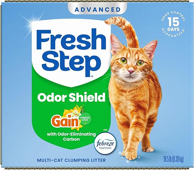 Fresh Step Advanced Odor Shield Multi Cat Clumping Litter with Febreze Freshness, Low Dust, Odor Control with Ammonia Block Tech, Compatible in Automatic Litter Boxes, 37 lb. (2 x 18.5 lb.)