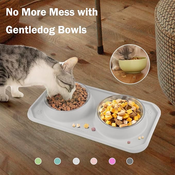 Cat Bowls for Food and Water, Premium Removable Stainless Steel Double Bowls with Non-Slip Bottom & Elevated Stand for Pet and Small Dogs,Upgrade Non-Spill Cat Food Feeder (Light Grey)