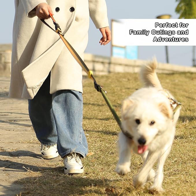 EVERKING 6-in-1 Hands-Free Dog Leash, Adjustable Elastic Reflective Nylon, Dual-Handle Shock Absorbing, 6 Feet, for Small to Large Dogs 30-150lbs (Golden Olive)