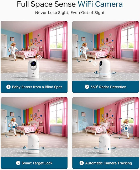 FOSCAM 4K Indoor Camera, Full Space Sense WiFi Camera with 360° Radar Auto-Tracking Baby Monitor & Pet Camera - No-Blind-Spot View, One Touch Call, Human/Motion/Sound Detection, Compatible with Alexa