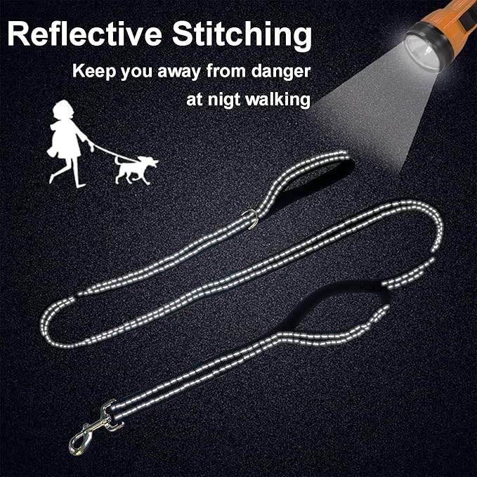 Dual Padded Handle Walking And Training Standard Leashes For Large Dogs With Reflective Stitching,360° Rotatable Heavy Duty Metal Buckle,D-Ring,Durable Nylon,6Ft Long For Big Dogs Over 70 Pounds Black