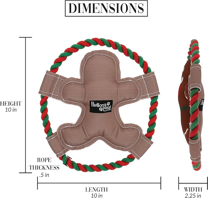 Pavilion - Howl-Iday Treat - 10" Gingerbread Man Puppy Dog Toy with Rope Handle K-9 Furry Companion Christmas Present