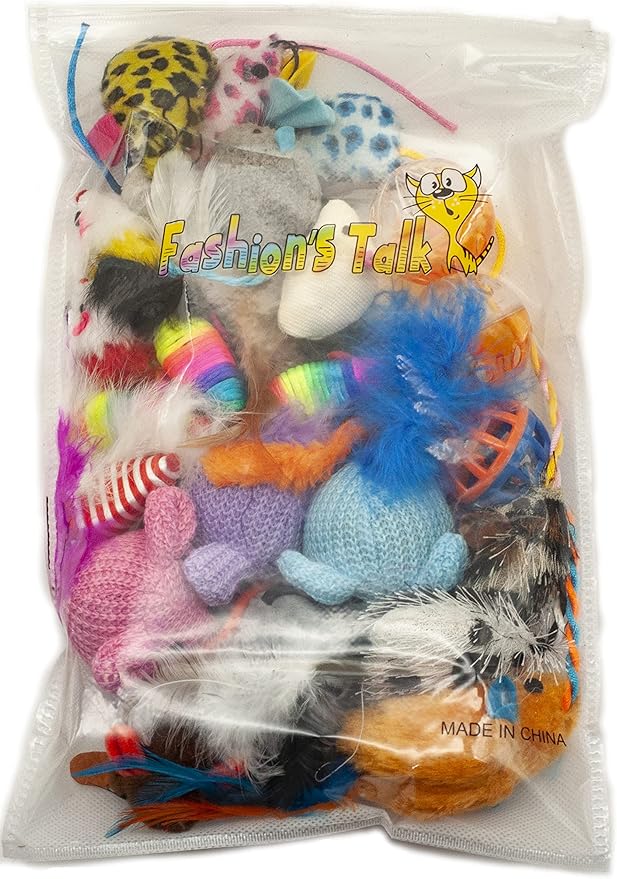 Fashion's Talk Mouse Cat Toys Mixed Bag 27 Assorted Mice Toy for Cats Kitten Catnip,Feather,Furry,Rattle,Plush,Interactive Kitty Toys