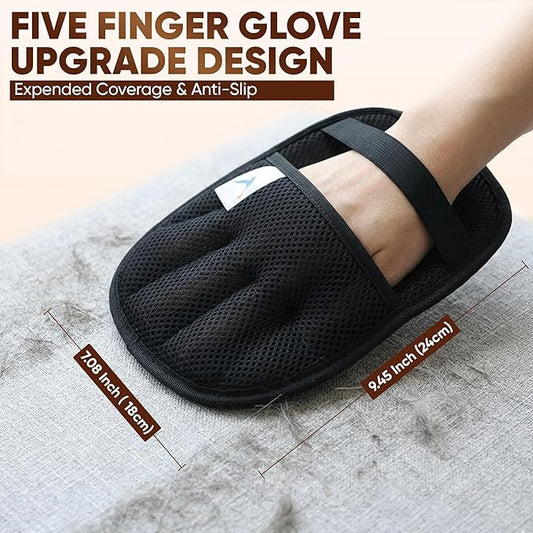 Upgraded Pet Hair Removal Glove – Electrostatic Five‑Finger Design – Effortlessly Removes Dog & Cat Hair from Couch, Carpet, Car Seats, Bedding & Laundry – Reusable & Washable