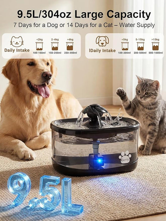 Kastty 9.5L/2.5Gal Dog Water Fountain,Large Pet Water Fountain for Dogs Inside,Quite Dog Water Bowl Dispenser with Water Window & LED,Dog Fountain Water Bowl with Multi-Filtration for Pets(FS82,Black)
