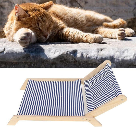Cat Hammock Cat Bed Prevent Shaking Wooden Frame Swing Chair Kitten Raised Bed with Scratcher for All Seasons (Beach Lounge Chair)