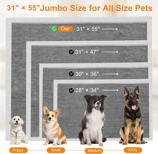 Charcoal Puppy Pads 55"×31", Ultra-Large Carbon Pee Pads for Dogs 40 Count, Odor-Control Dog Pee Pads, 6-Layer Dog Training Pads, Ultra-Absorbent & Quick-Dry Black Puppy Pads