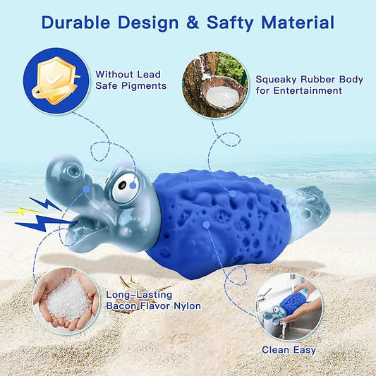 Dog Chew Toys for Aggressive Chewers, Tough Squeaky Dog Toy for Large Medium Dogs, Bacon Flavor Nylon & Natural Rubber, Dental Care Interactive Dog Toys to Reduce Boredom, Royal Blue