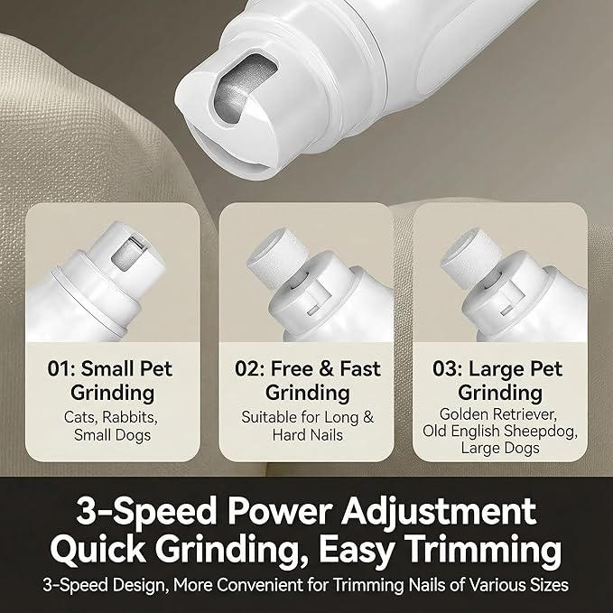 Dog Nail Grinder Quiet, Dog Nail Clipper with 3 Speeds & LCD Screen, Low Noise Safe Pet Nail Trimmers for Small Medium Large Dogs & Cats by Professional Grooming Tools.