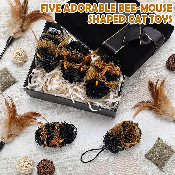 5 Pcs Cat Lures Deer Fur Cat Toys Insects Bee Deer Fur Cats Wand Attachments for Kitten Cats Wand Interactive Teaser