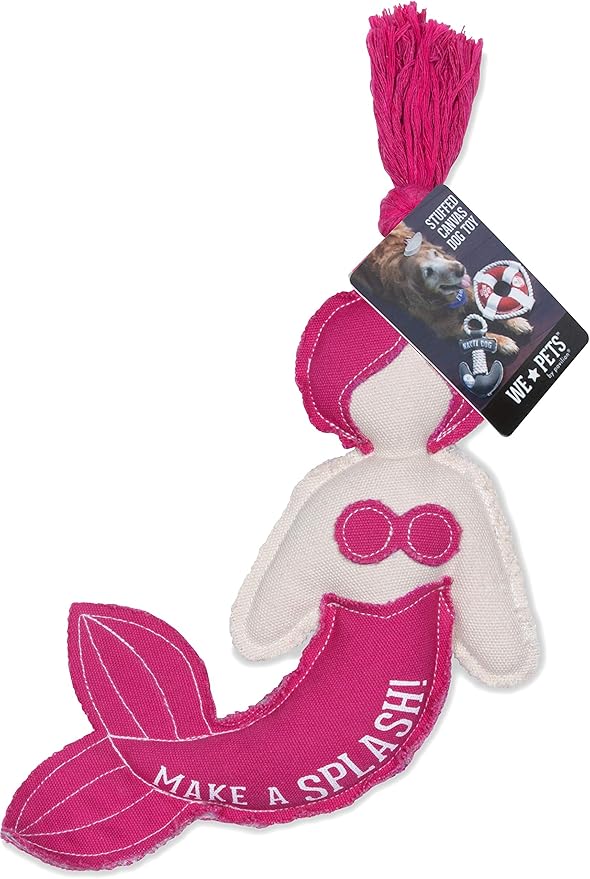 Pavilion Gift Company 11 Inch Large Canvas Tug of War Mermaid Shaped Dog Rope Toy-Sturdy & Durable Make A Splash, Pink