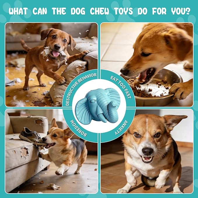 Tough Dog Toys for Aggressive Chewers | Natural Rubber Treat Dispensing Chew Toys for Medium Large Dogs, Interactive Slow Feeder Puzzle Toy for Boredom Relief & Teeth Cleaning, Dishwasher Safe