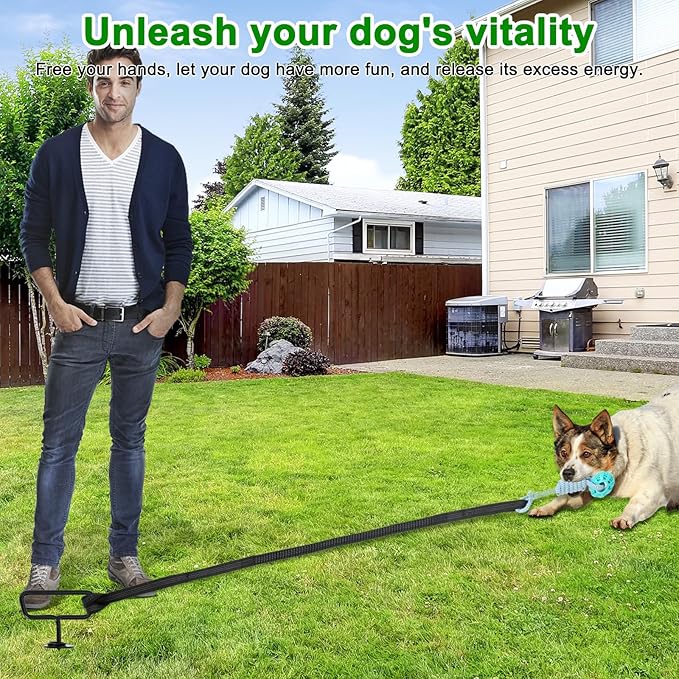 Tether Tug Outdoor Dog Toy with Stake and Adjustable Safety Rope Interactive Exercise Game in Yard, Tether Tug with 4 Chew Toy for Large, Medium & Small Dogs on Lawns or Trees