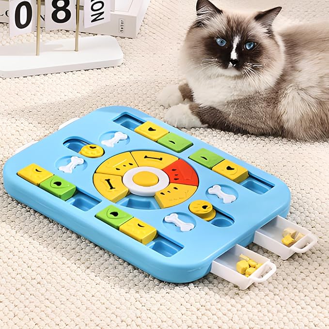 Dog Puzzle Toy for Smart Dogs with Sound,4-in-1 Interactive IQ Training & Cognitive Toy for Large & Small Dogs and Cat, Durable Food Puzzle to Keep Them Busy and Slow Feeder (L-Level4-Blue)