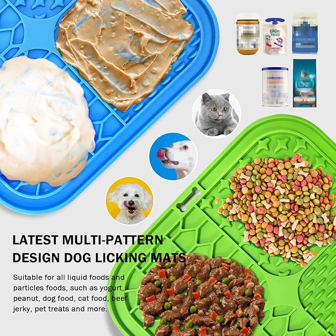Licking Mat for Dogs, Dog Licking Mat Slow Feeder Dog Bowls, Peanut Butter Lick Pad with Suction Cups for Anxiety Relief Perfect for, Treats, Yogurt BPA Free (2 Pack)