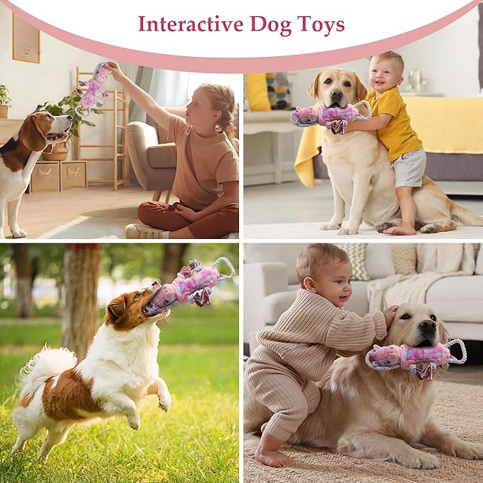 Large Dog Toys for Large Breed, Stuffed Interactive Medium & Small Dog Toys, Squeaky Funny Cute Plush Animals Puppy Toys - Pull Unicorn